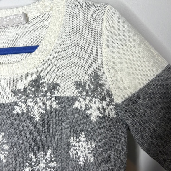 Carolyn Taylor Holiday Sweater with Terrier Snowflakes Gray Cream Size M - Picture 5 of 8